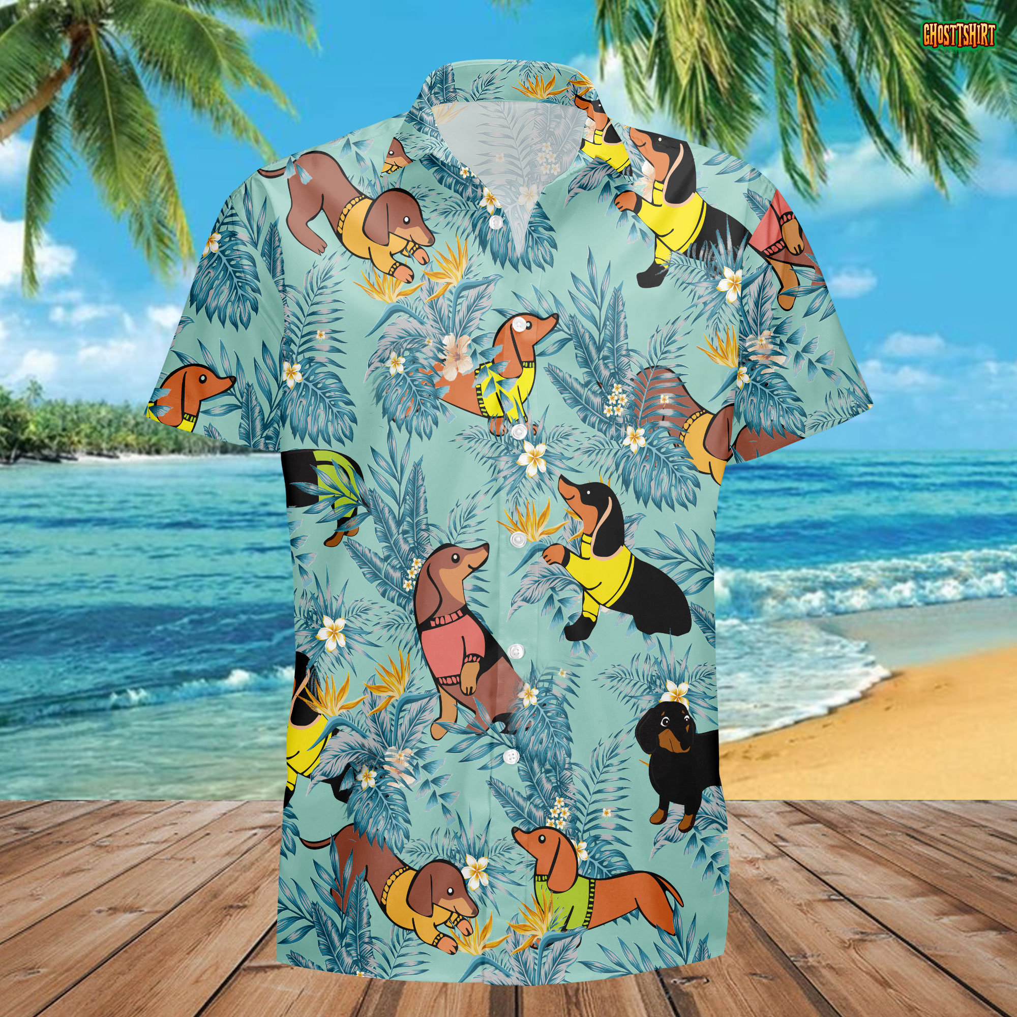 Sausage Dog Mens Womens Hawaiian Shirt