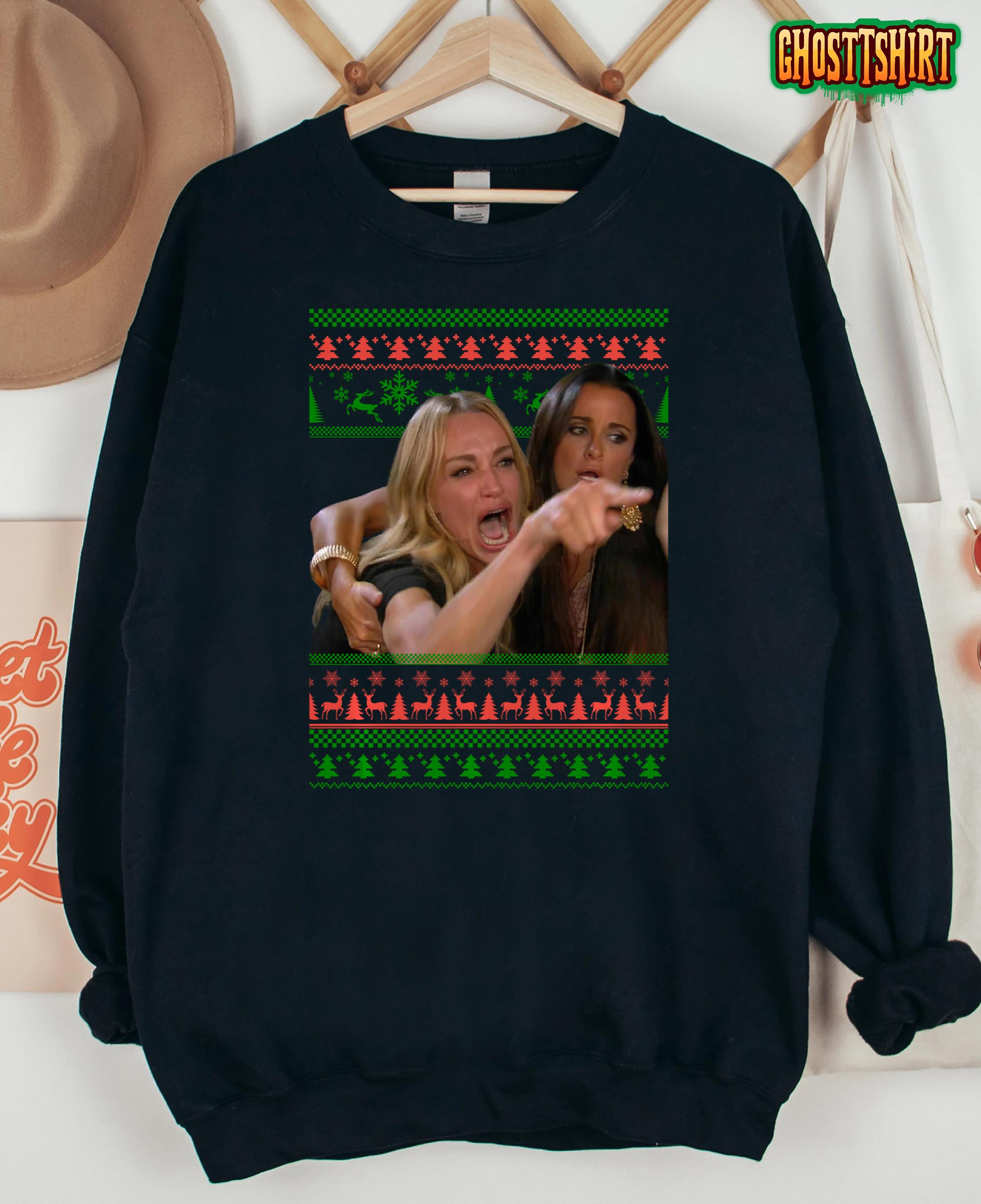 Woman Yelling at a Cat Ugly Christmas Sweater Meme Outfit Sweatshirt