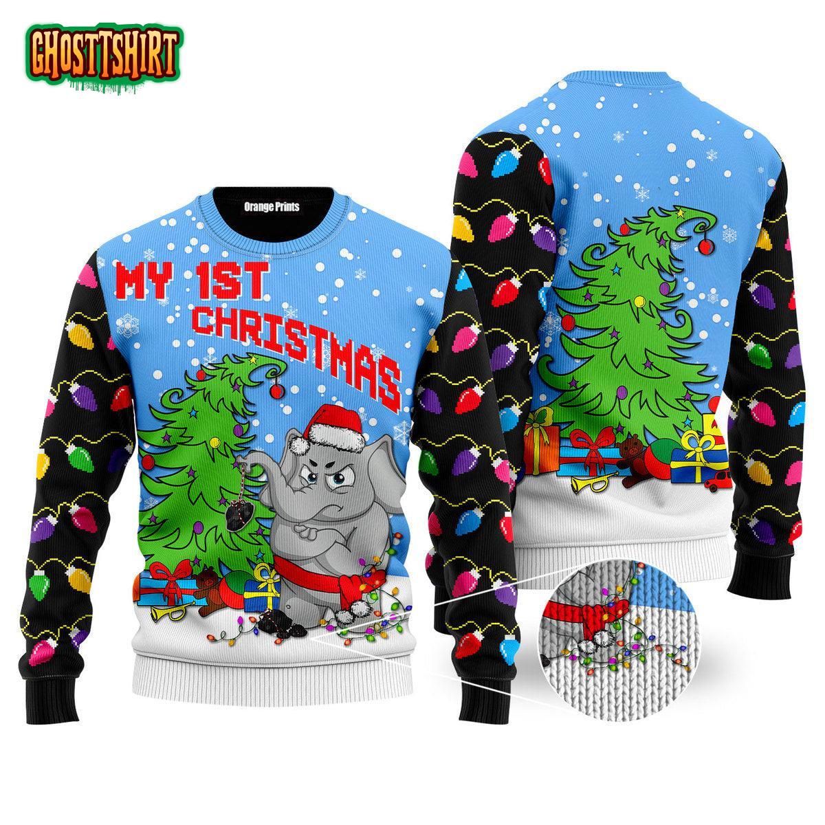 1st Ugly Christmas Of Elephant Xmas Funny Ugly Christmas Sweater