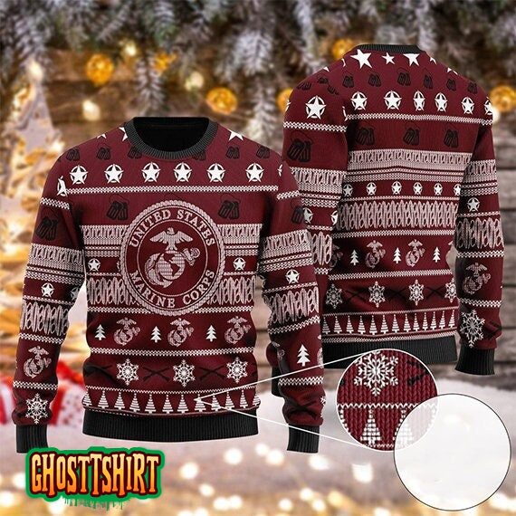 New 2023 US Marine Corps Ugly Holiday Ugly Sweater