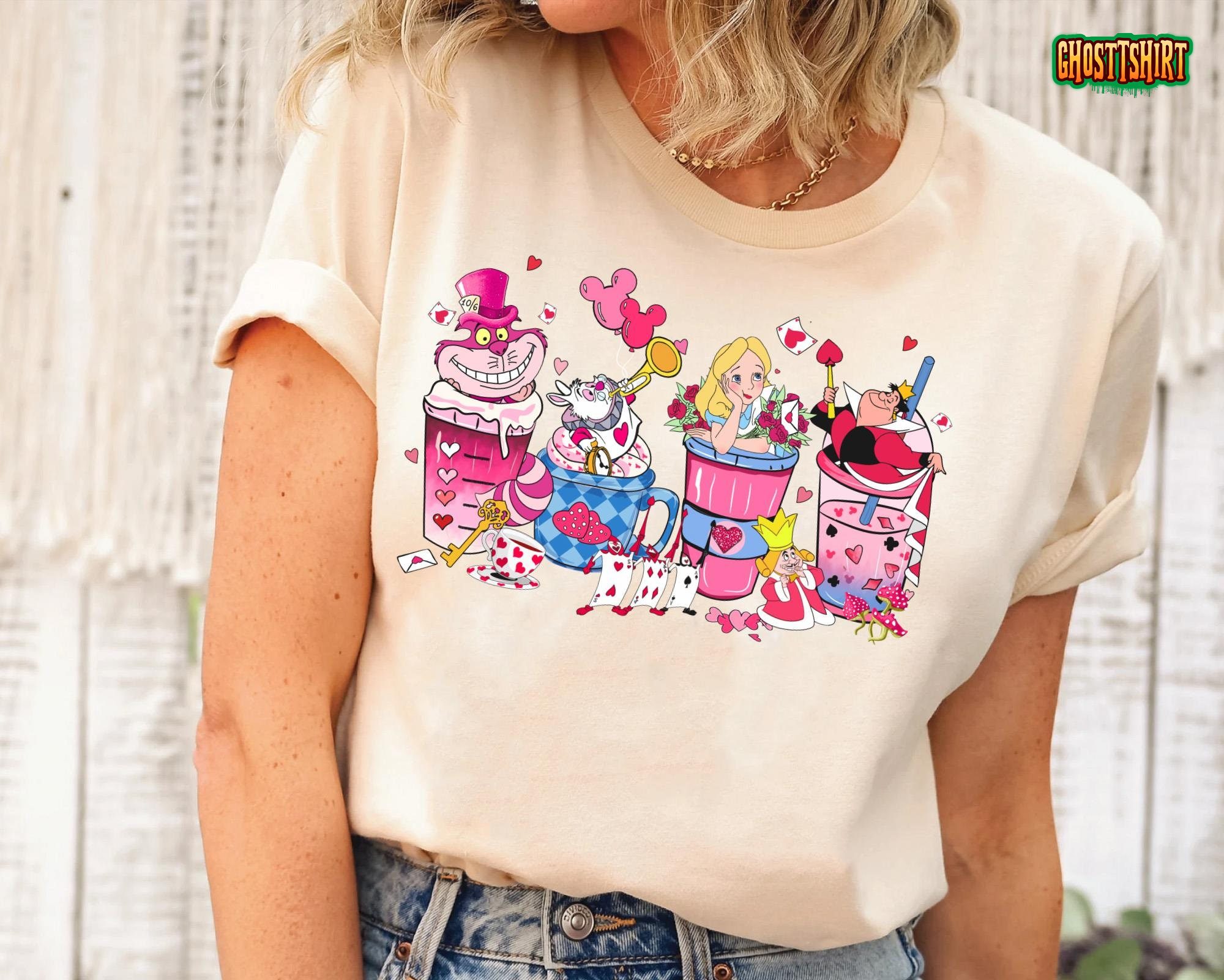 Alice in Wonderland Valentine Coffee Latte Drink Cup Unisex T-Shirt