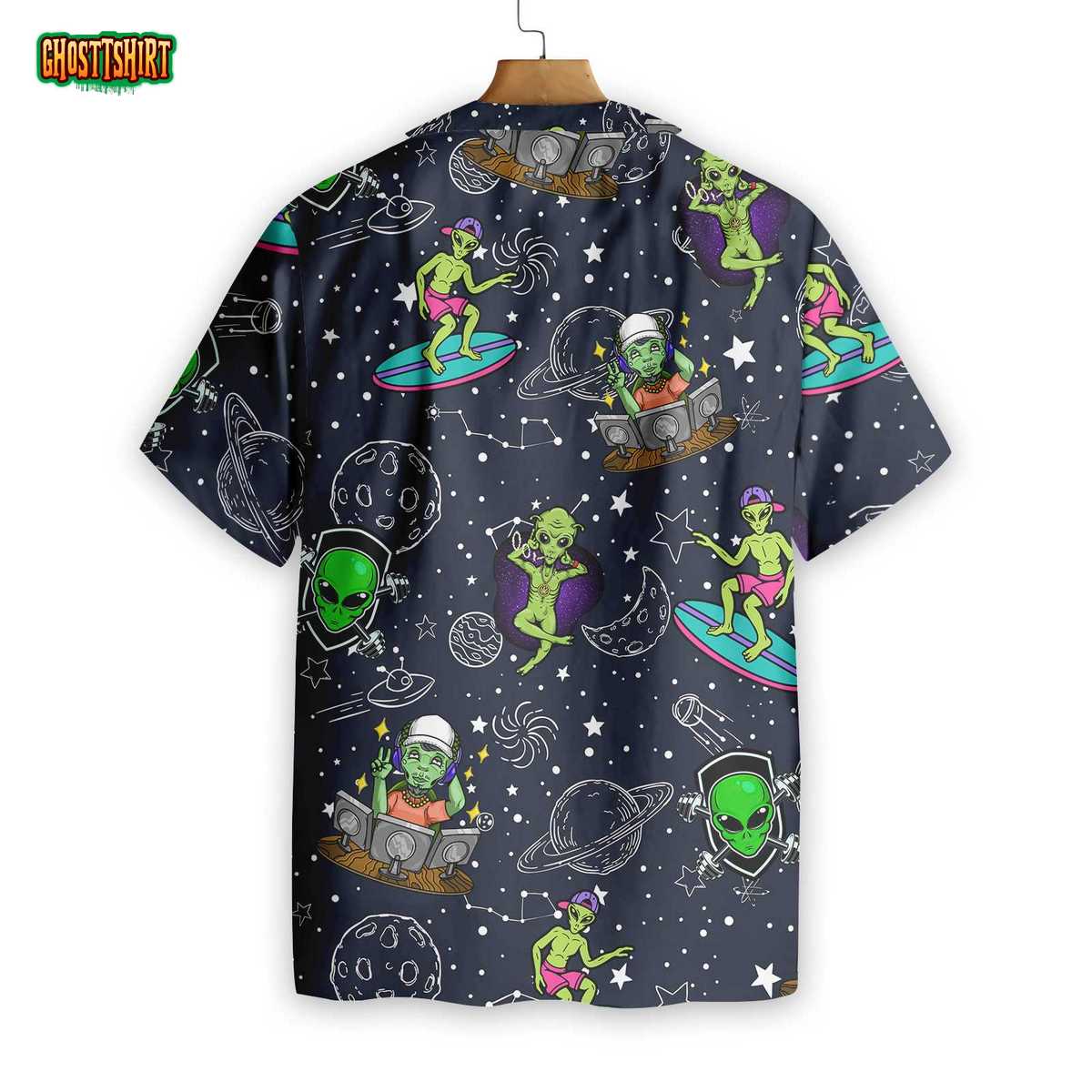 Aliens Night Sky Hawaiian Shirt