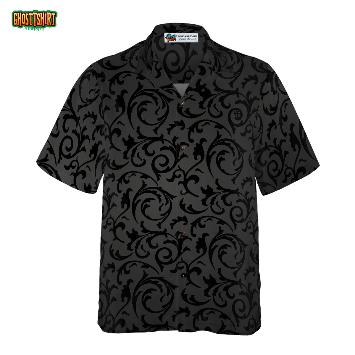 Black And Grey Seamless Floral Goth Style Hawaiian Shirt