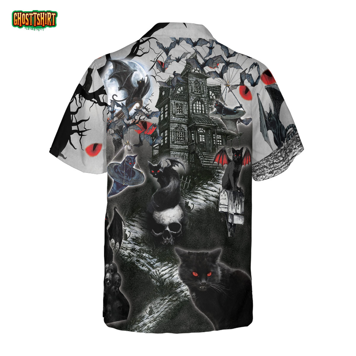 Black Cats Are Flying Halloween Hawaiian Shirt