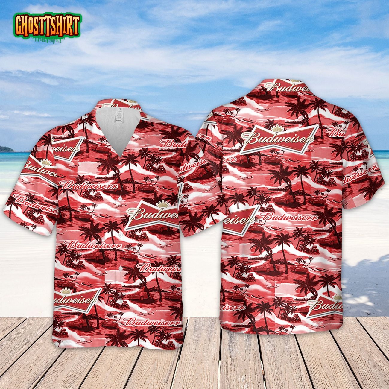 Budweiser Hawaiian Sea Island Pattern Hawaiian Shirt