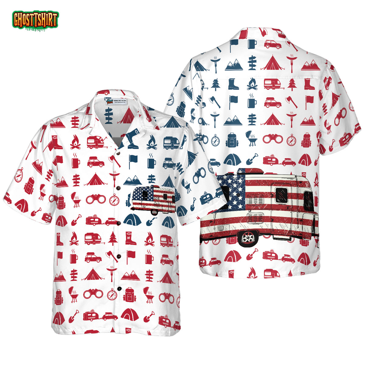 Campervan American Flag Hawaiian Shirt