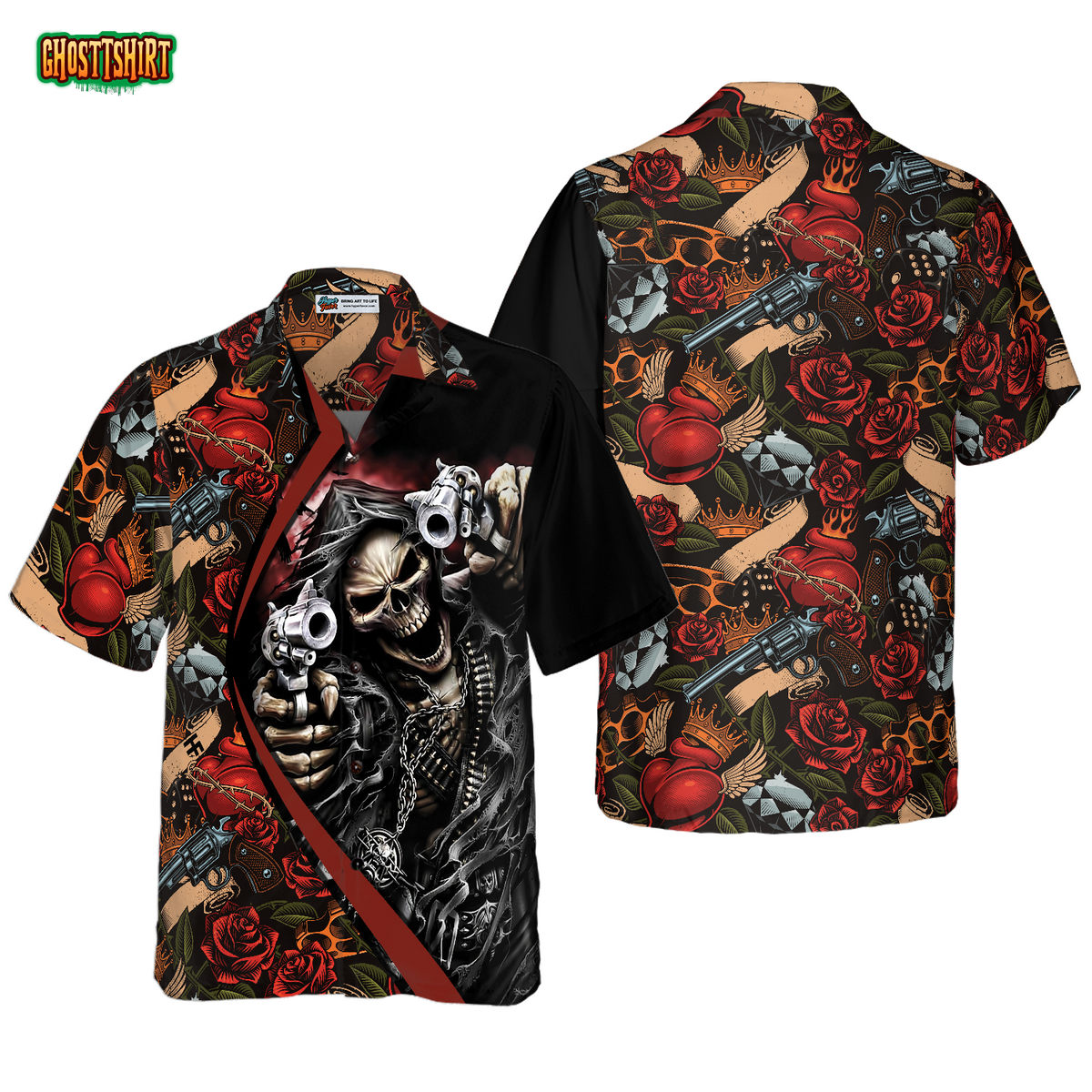 Cool Gun Skull Hawaiian Shirt