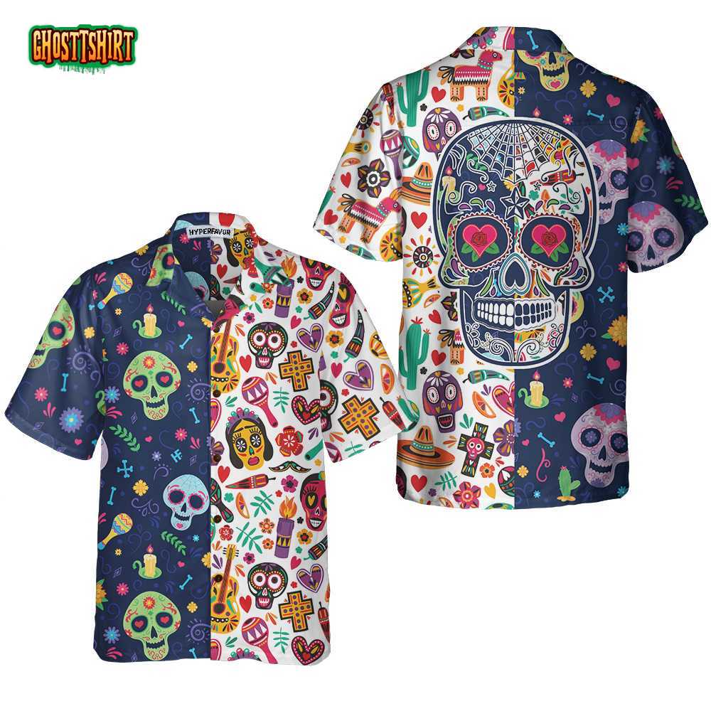 Dia De Los Muertos Mexican Skulls Flower Hawaiian Shirt