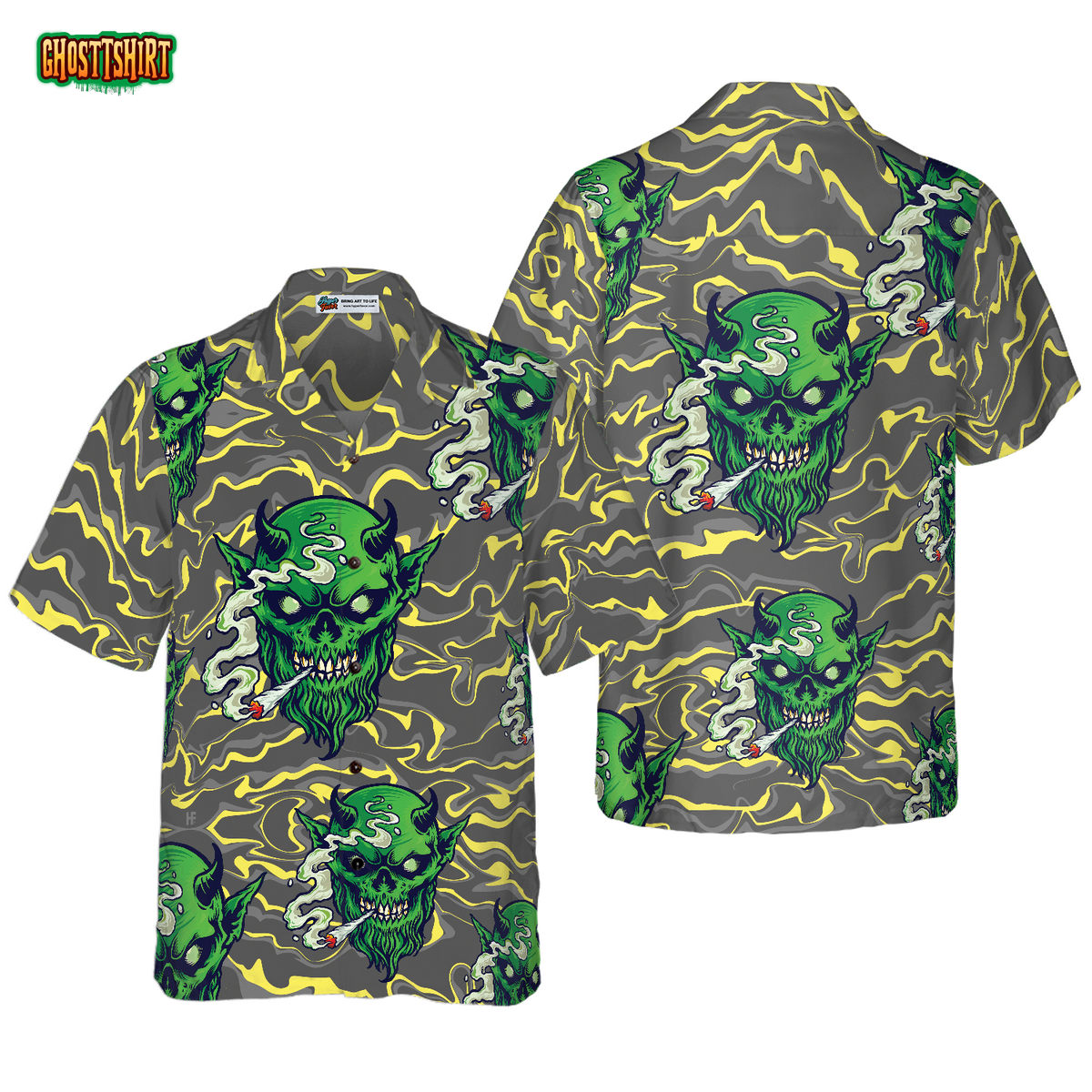 Gothic Satan Smokes Green Thing Hawaiian Shirt