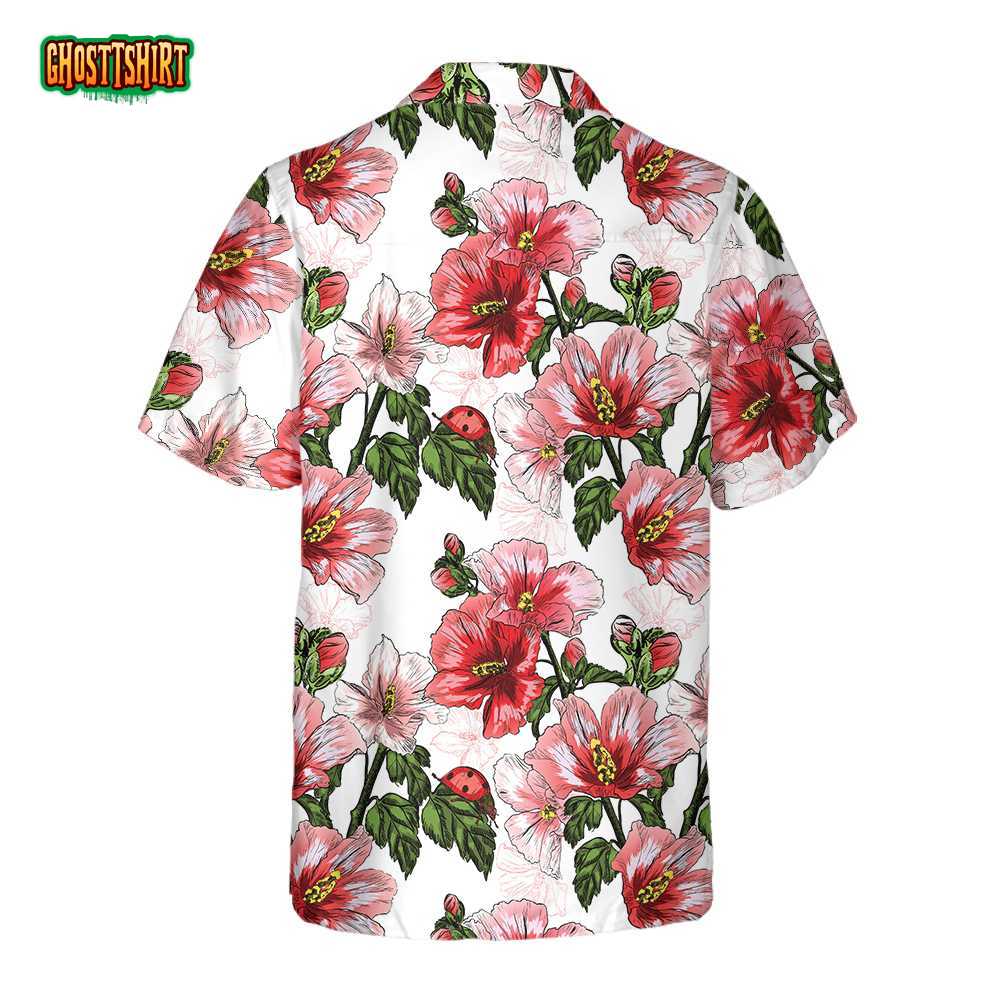 Hibiscus With Ladybug Seamless Pattern Hawaiian Shirt