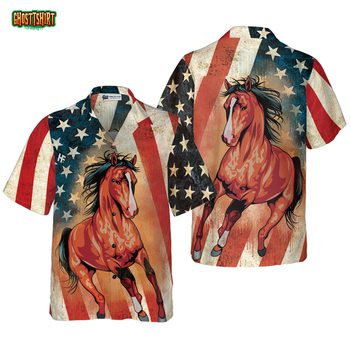 Horse American Flag Hawaiian Shirt