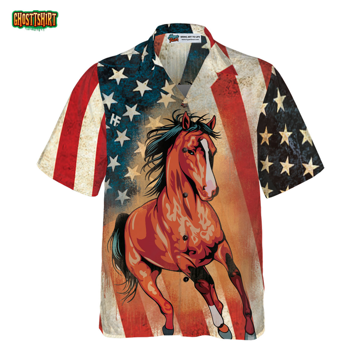 Horse American Flag Hawaiian Shirt