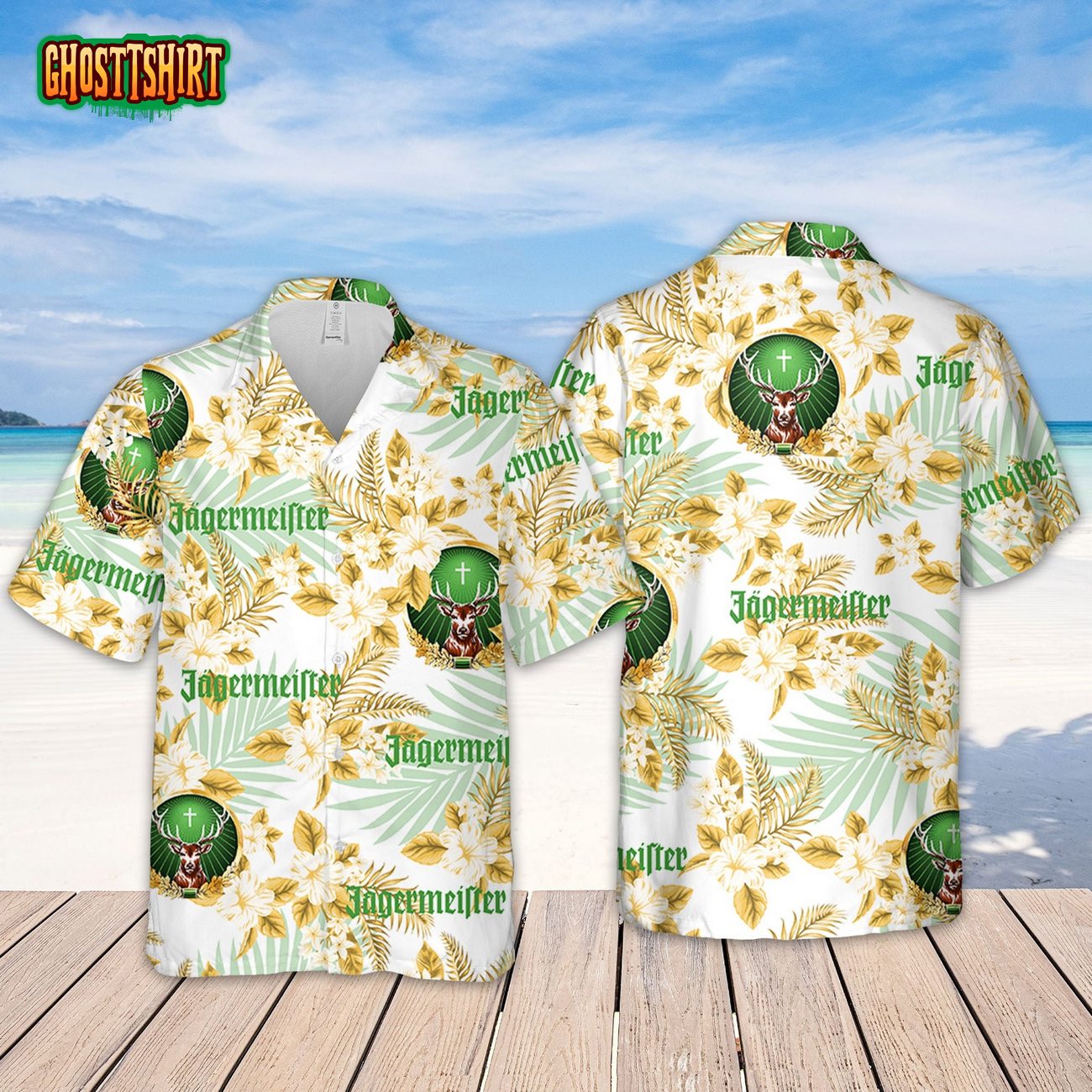 Jagermeister Sea Island Pattern Hawaiian Shirt - Jolly Family Gifts