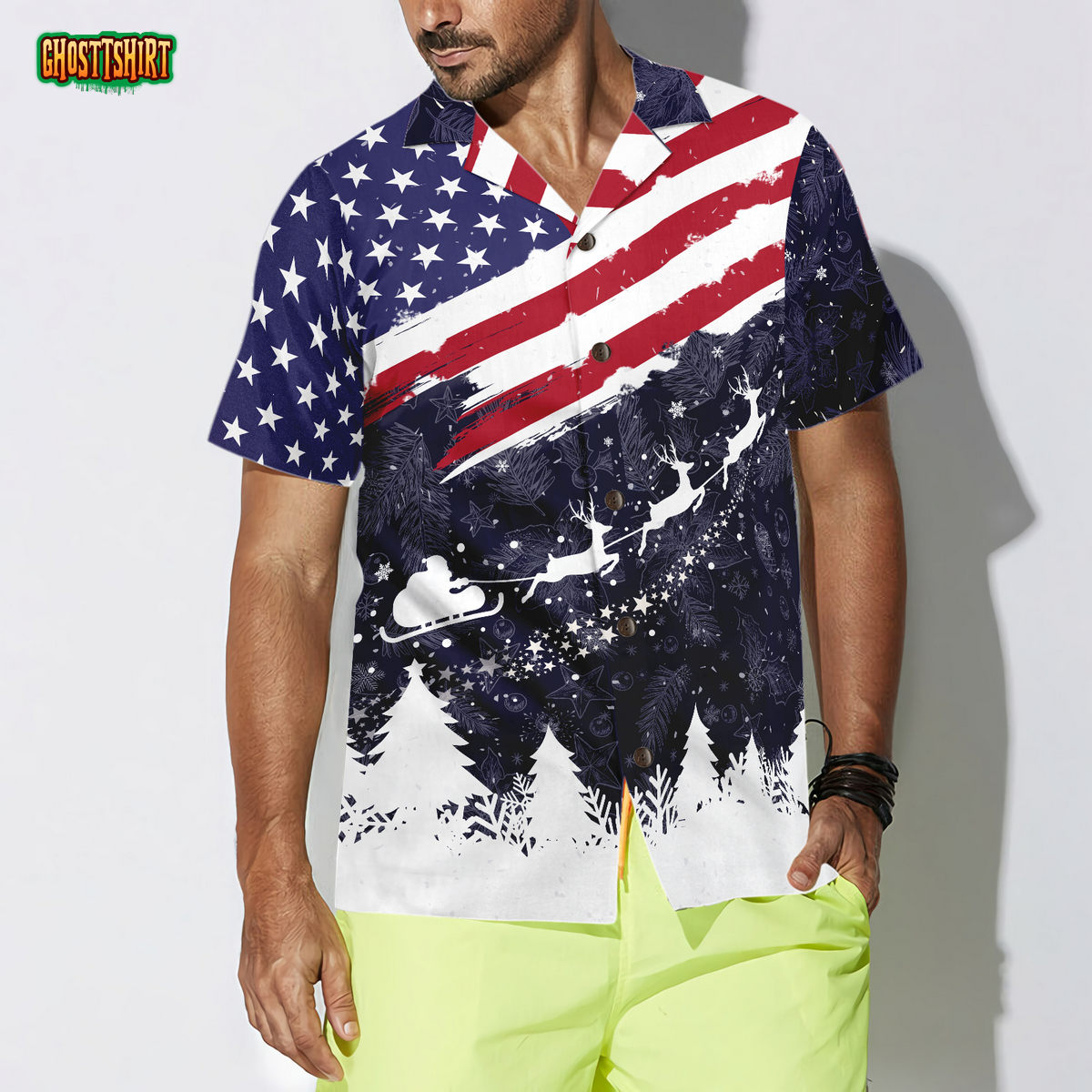 Merry Christmas USA Flag Pattern Hawaiian shirt For Men And Women Merry Christmas USA Flag Pattern Hawaiian shirt For Men And Women