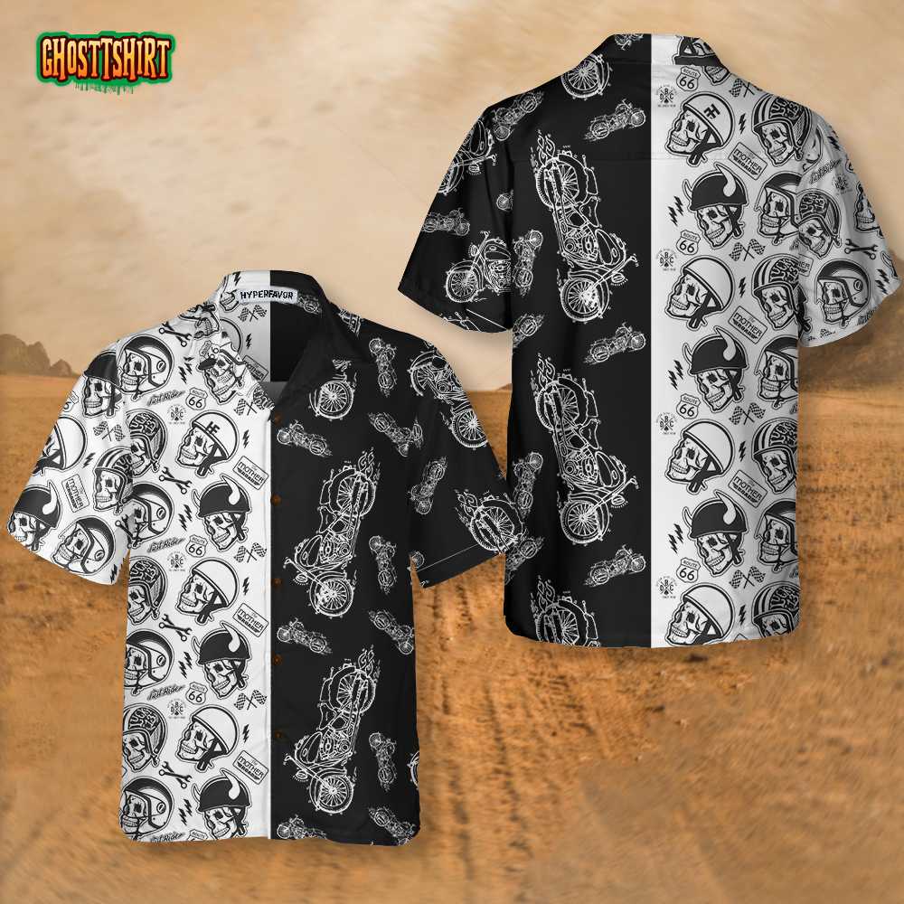 Motorcycles With Skulls And Helmet Motorcycle Hawaiian Shirt