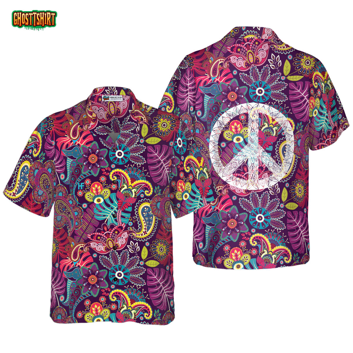 Paisley Tropical Leaves Hippie Hawaiian Shirt