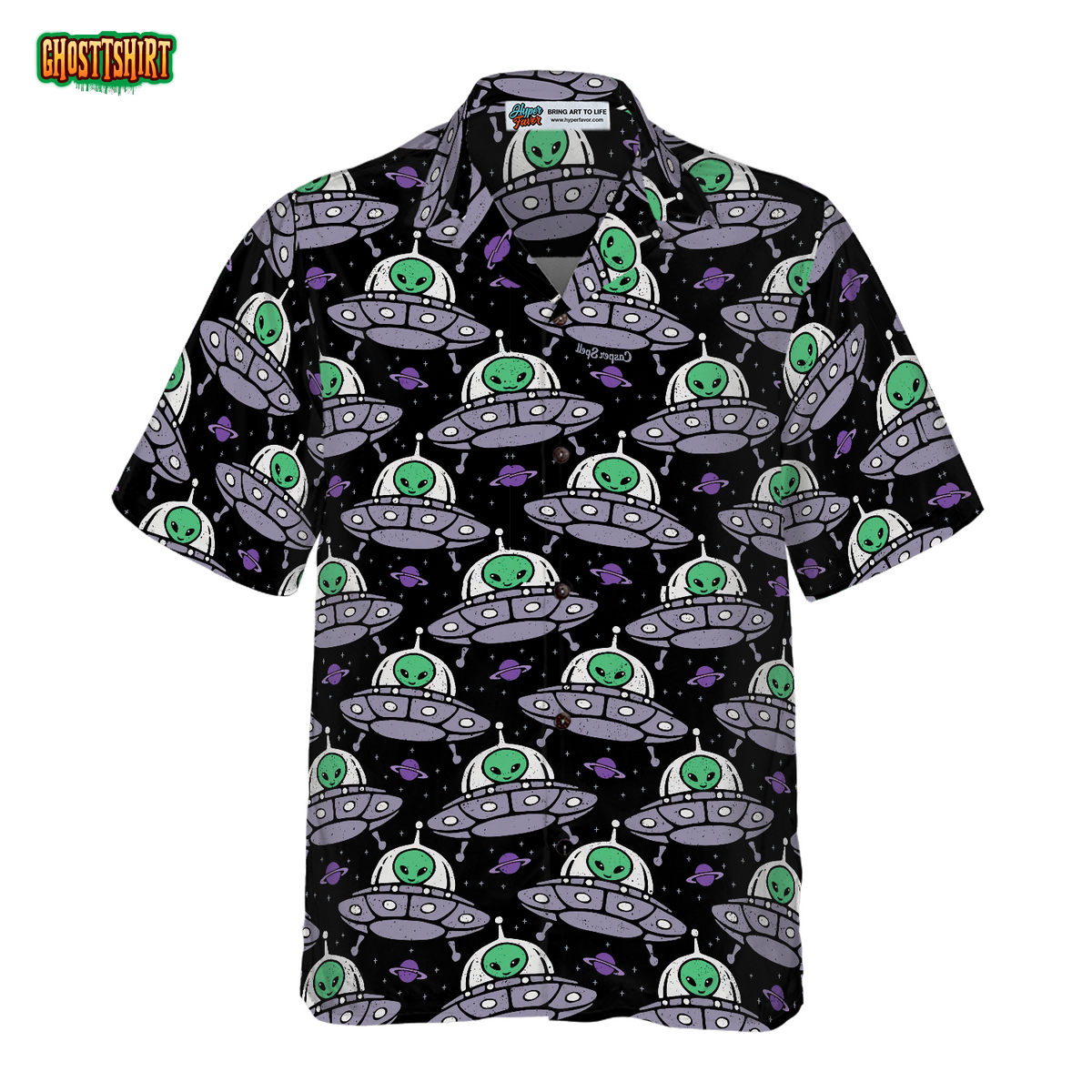 Retro Alien On Space Ship Hawaiian Shirt