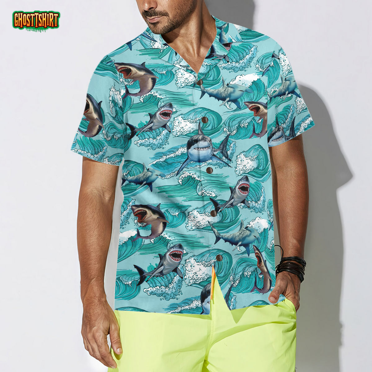 Sharks On Sea Waves Hawaiian Shirt