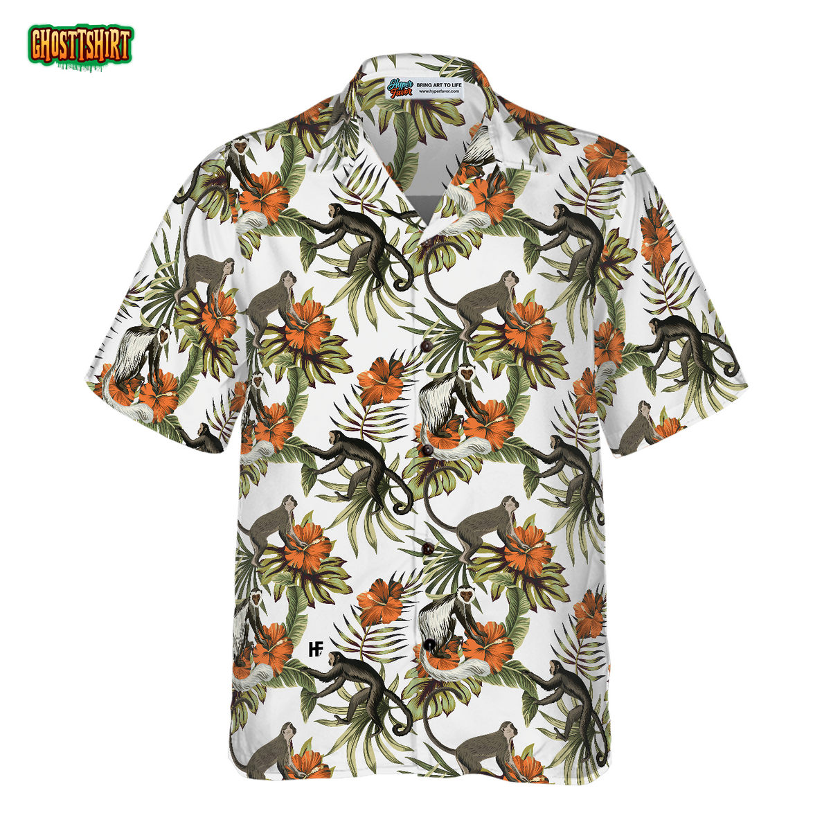 Tropical Red Hibiscus Flower Monkey Shirt For Men Hawaiian Shirt