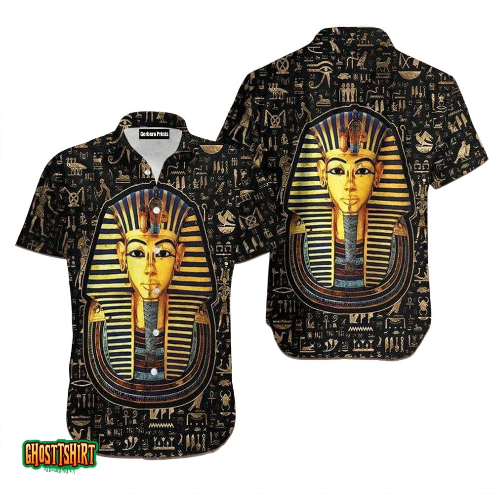 Aloha Shirts Ancient Egypt Pharaoh Black Hawaiian Shirt
