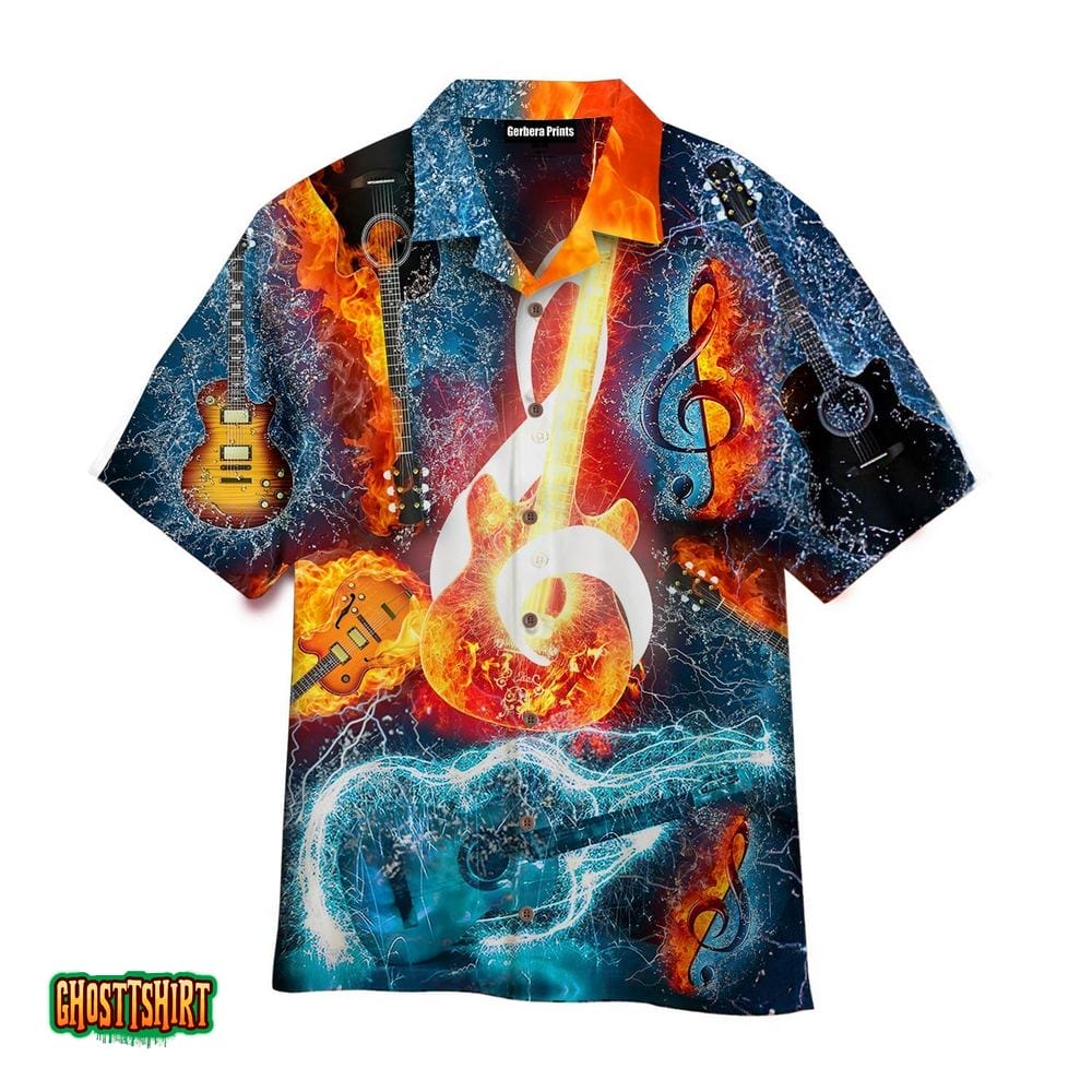 Amazing Fire And Ice Music Note Guitar Aloha Hawaiian Shirt