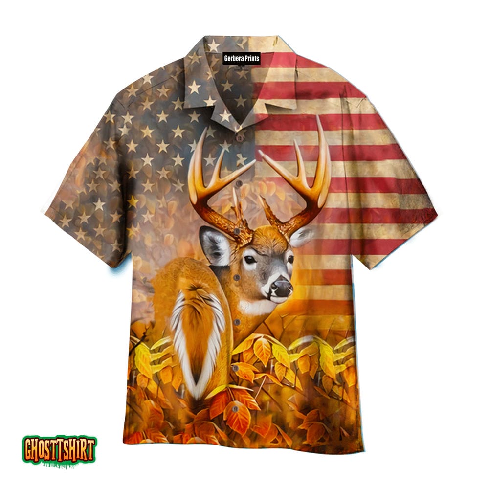 American Flag Deer Hunting Aloha Hawaiian Shirt