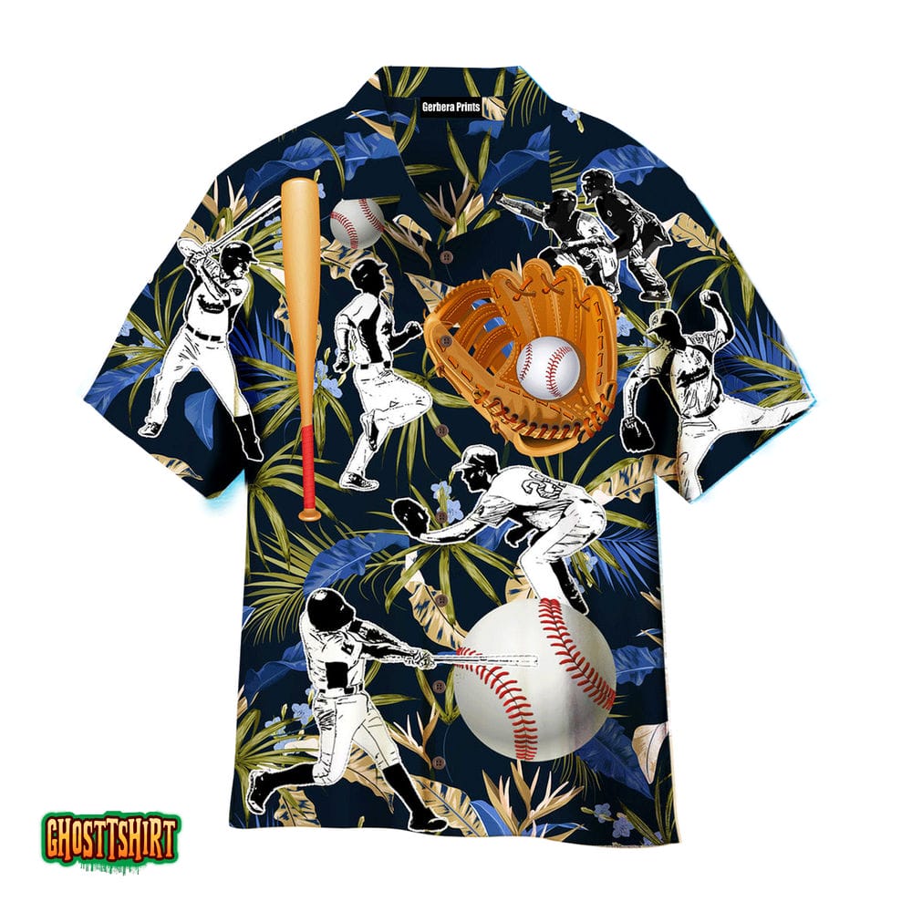 Baseball Bat Gloves Tropical Palm Leaves Pattern Aloha Hawaiian Shirt