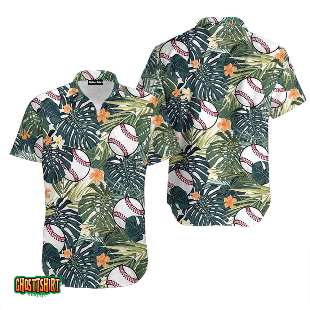 Baseball Simple Green Leaf Aloha Hawaiian Shirt