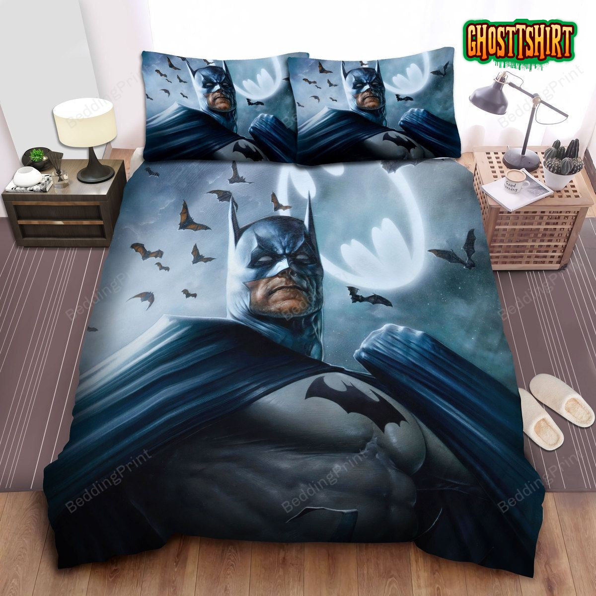 Batman And The Bat-Signal Painting Bed Sheets Duvet Cover Bedding Set