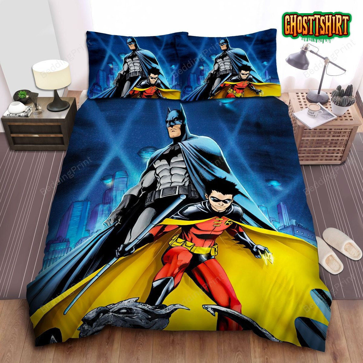 Batman Vs Robin In Comic Art Style Bed Sheets Duvet Cover Bedding Set