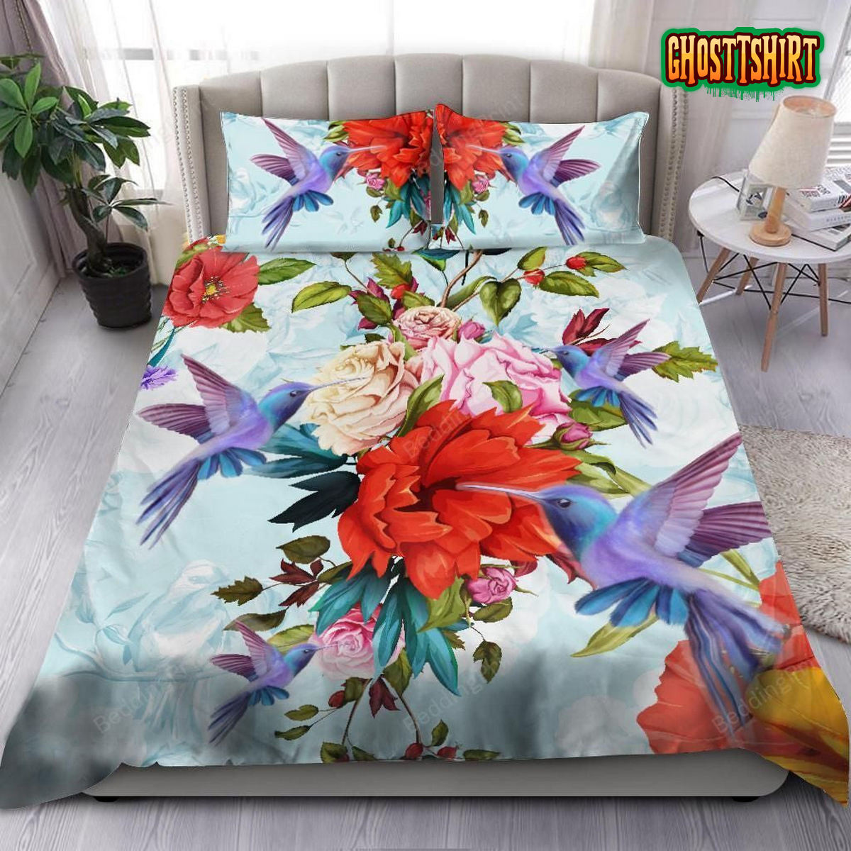 Beautiful Hummingbird With Flowers Bedding Set