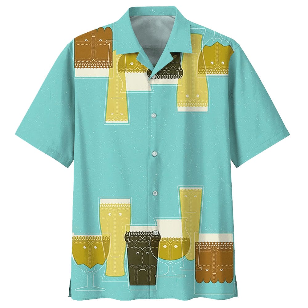 Beer Glass Bottle Blue Aloha Hawaiian Shirt