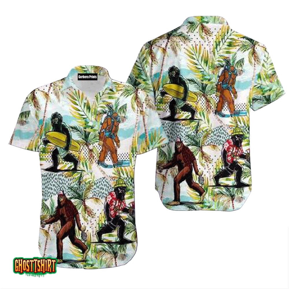 Bigfoot Activities In Vacation Palm Leaves Aloha Hawaiian Shirt