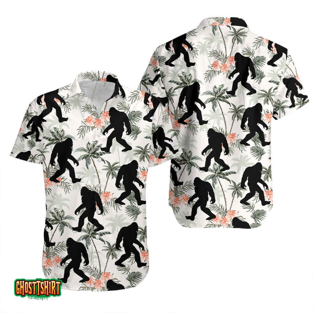 Bigfoot Coconut Tree Tropical Aloha Hawaiian Shirt