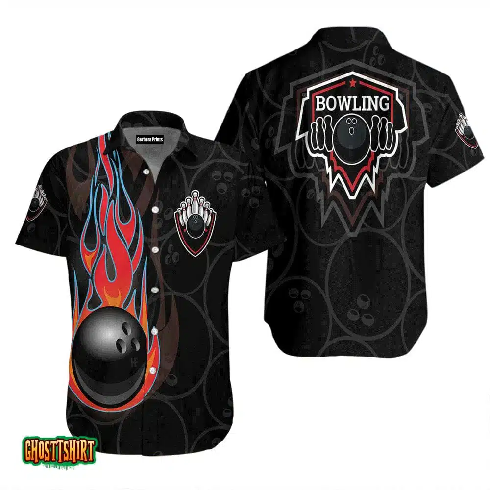 Black Bowling With Fire Black Aloha Hawaiian Shirt Black Bowling With Fire Black Aloha Hawaiian Shirt