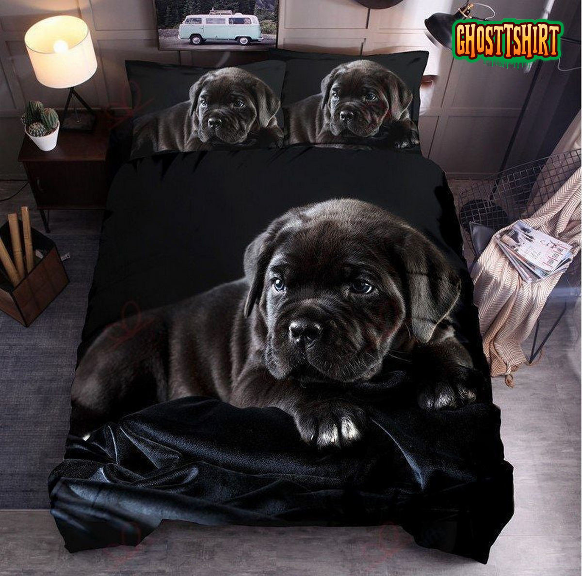 Black Labrador Puppy Bed Sheets Duvet Cover Bedding Set
