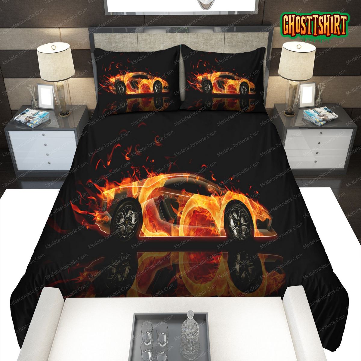 Black Lamborghini On Fire Bedding Set
