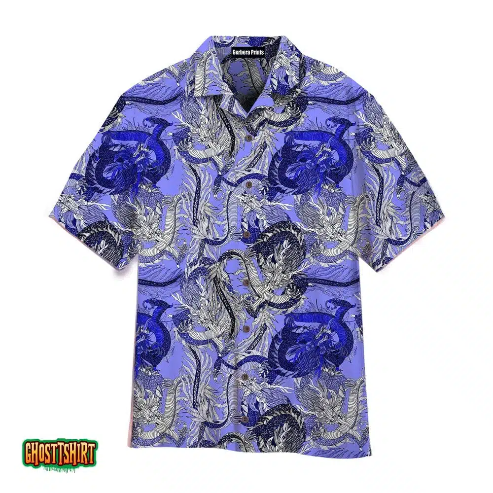 Blue Fantasy Dragon Pattern Aloha Hawaiian Shirt