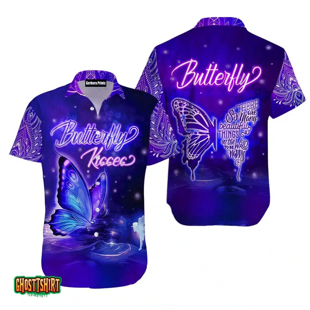 Blue Violet Butterfly Kisses Aloha Hawaiian Shirt Blue Violet Butterfly Kisses Aloha Hawaiian Shirt