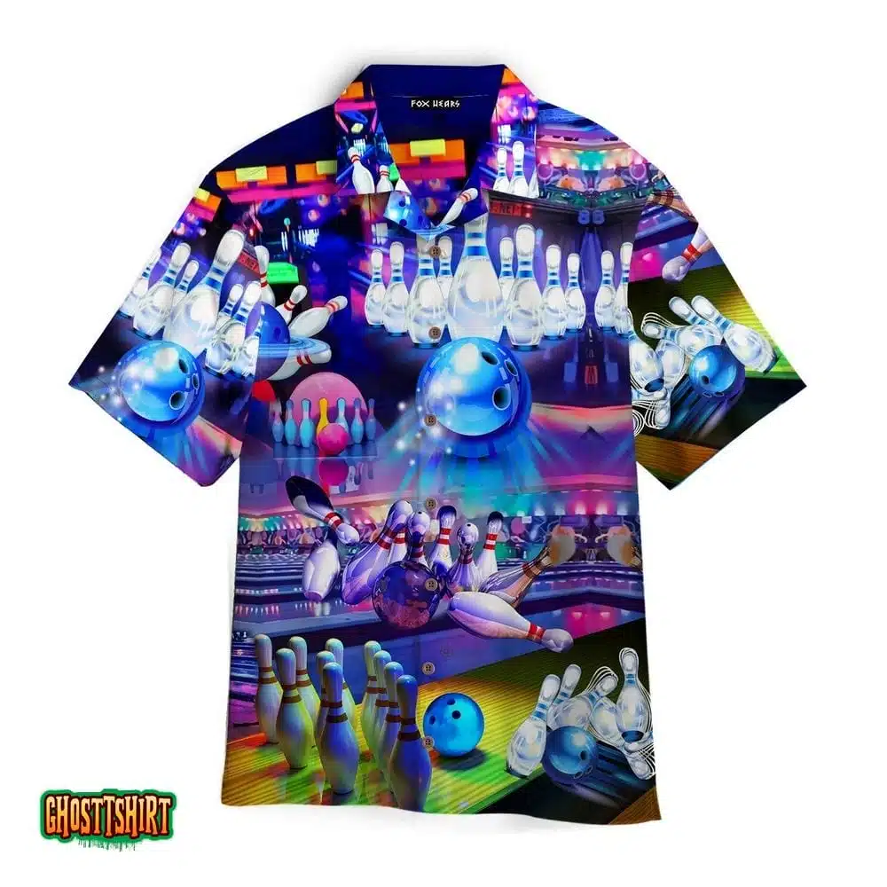 Bowling Takes Balls Neon Aloha Hawaiian Shirt