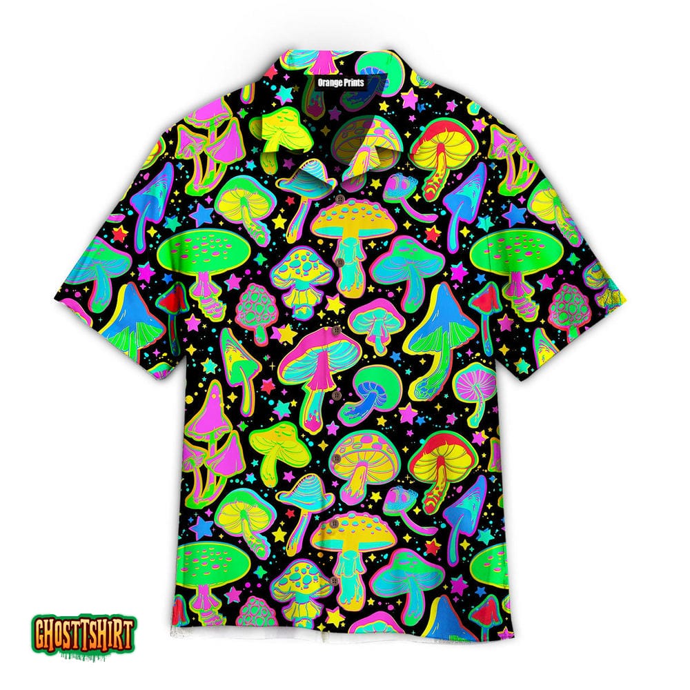 Bright Psychedelic Mushrooms Aloha Hawaiian Shirt