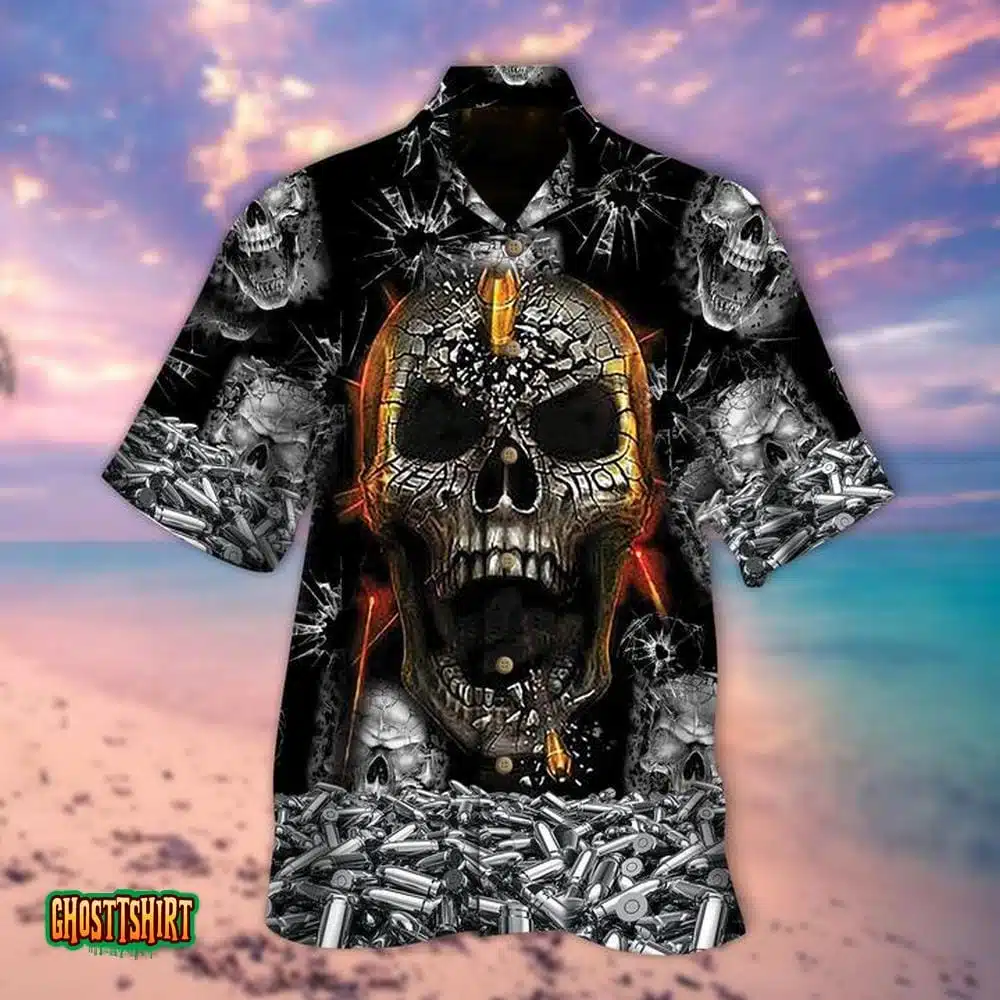 Bullet Skull Pattern Black Halloween Aloha Hawaiian Shirt