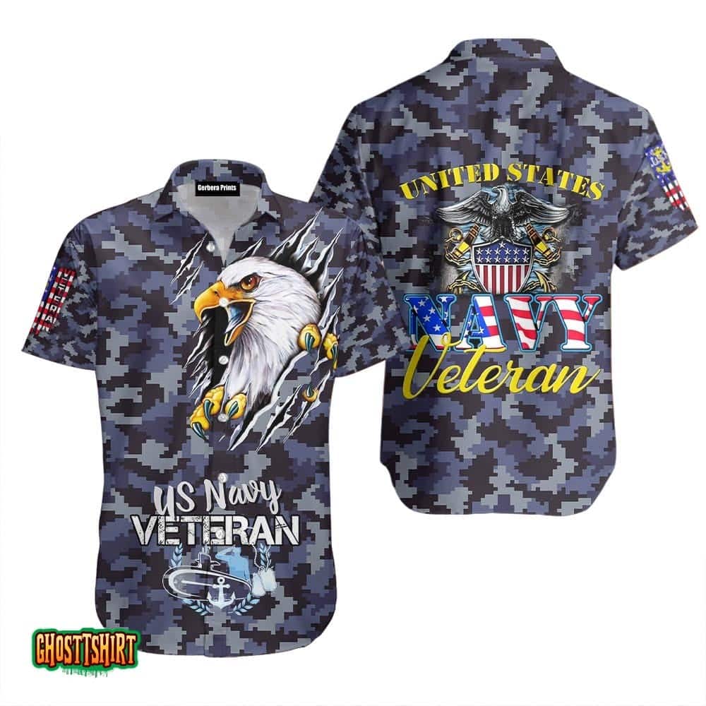 Camo US Navy Veteran Aloha Hawaiian Shirt