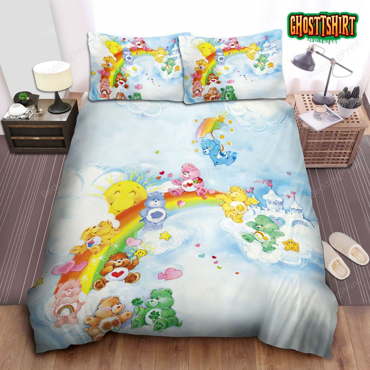 Care Bears Sliding Off The Rainbow Bed Sheets Duvet Cover Bedding Set