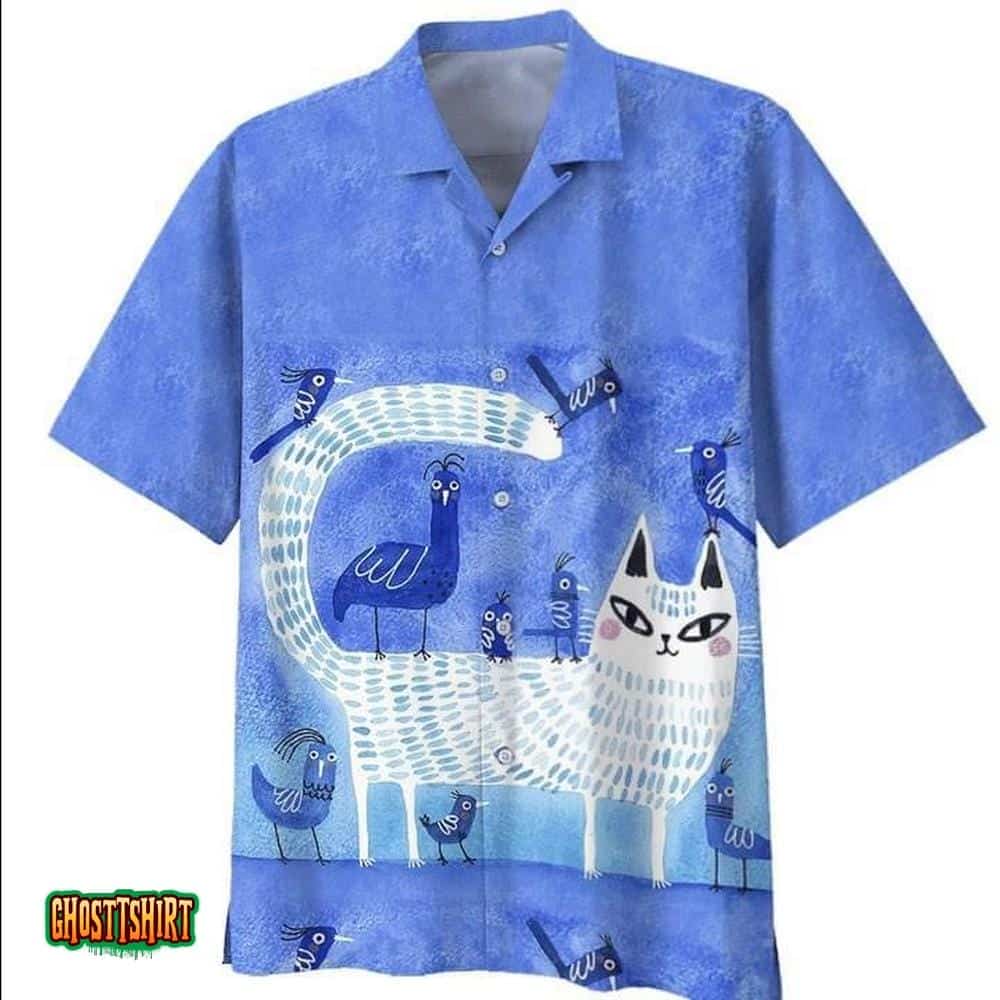 Cat Lover Tropical Blue Aloha Hawaiian Shirt