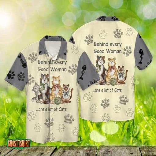 Cats Behind Every Good Woman Are A Lot Of Cats White Aloha Hawaiian Shirt