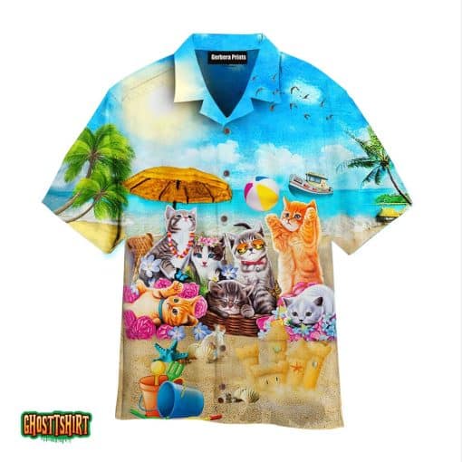 Cats Blue Beach Aloha Hawaiian Shirt