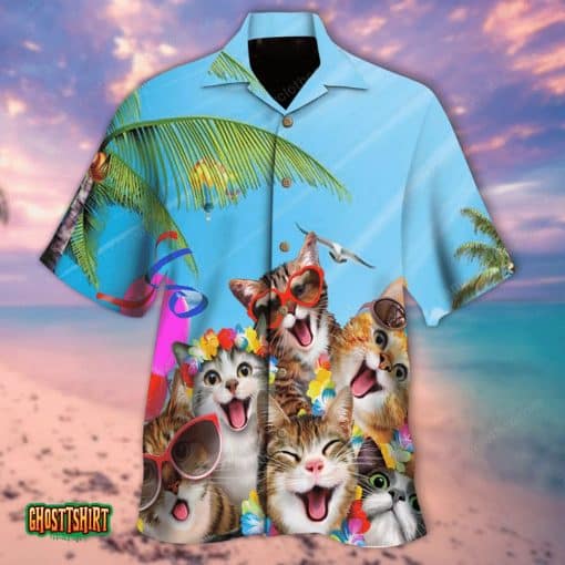 Cats Summer Beach Blue Sky Aloha Hawaiian Shirt