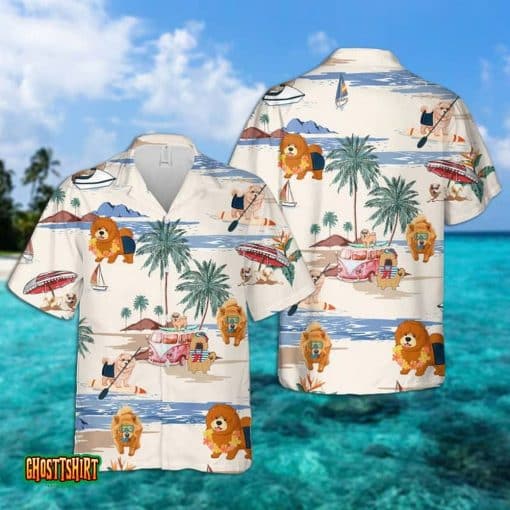 Chow Chow Summer Beach White Aloha Hawaiian Shirt