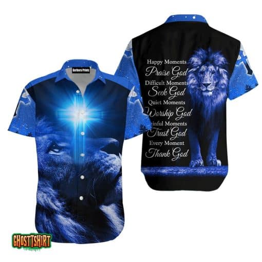 Christian Jesus Blue Cross Lion Aloha Hawaiian Shirt